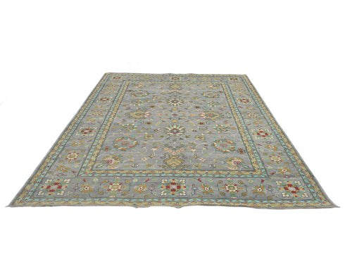 8x10 Gray Kuba Afghan Hand Knotted Wool Area Rug